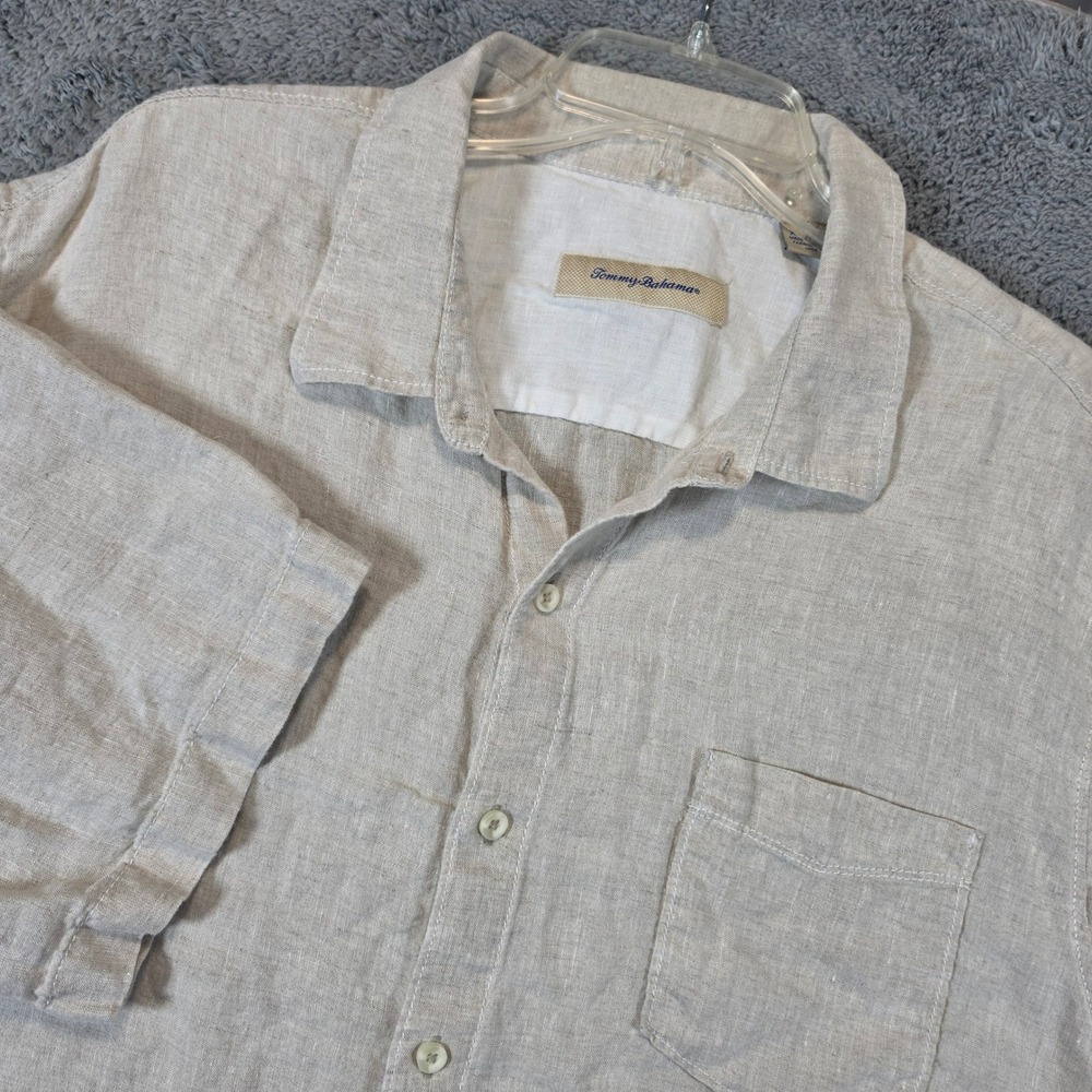 Tommy Bahama Linen Shirt Mens XXL Beige Short Sleeve Coastal Button Up Pocket - Picture 2 of 10